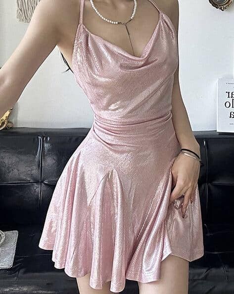 Sexy Hoco Dress A line Halter Pink Sequin Short Homecoming Party Dress RB9318