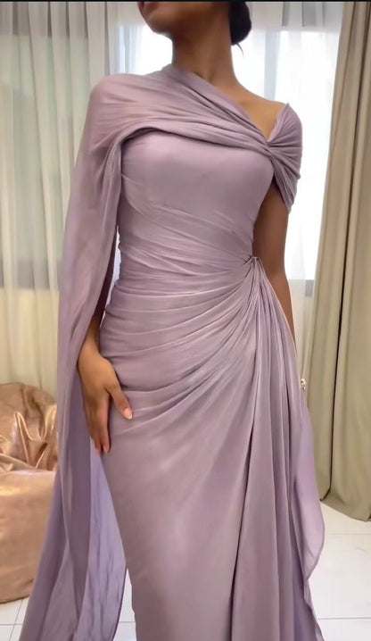 Robe de bal violette asymétrique drapée sans manches, style châle, modèle AB1922