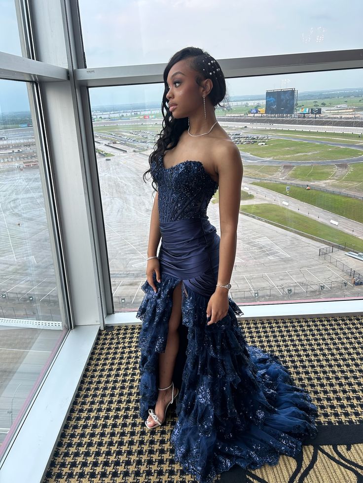 Prinzessin Meerjungfrauen-Abendkleid, marineblau, langes Ballkleid, Partykleid, Outfit zum 18. Geburtstag, Abschlusskleid N884
