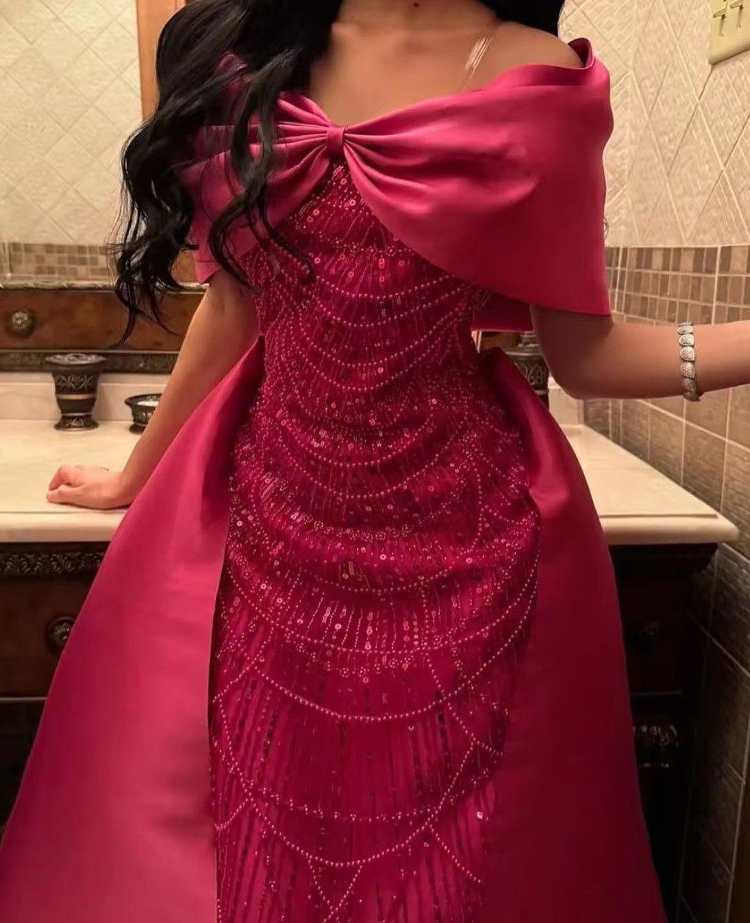 Sexy Sheath Off Shoulder Hot Pink Satin Long Prom Dresses Impress 18th Birthday Outfits Evening Gowns RC1222