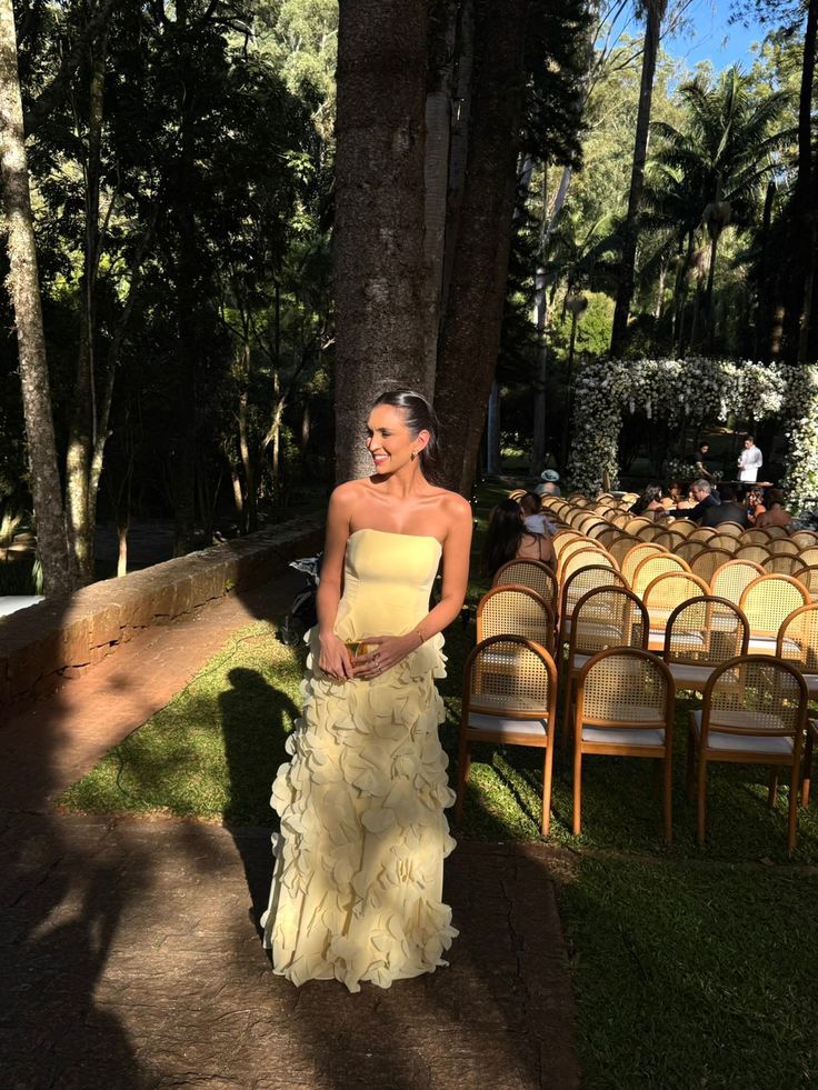 Yellow Prom Dresses Inspiration Ball Gown Strapless Satin Evening Gown Long Gala Formal Dress RC1491