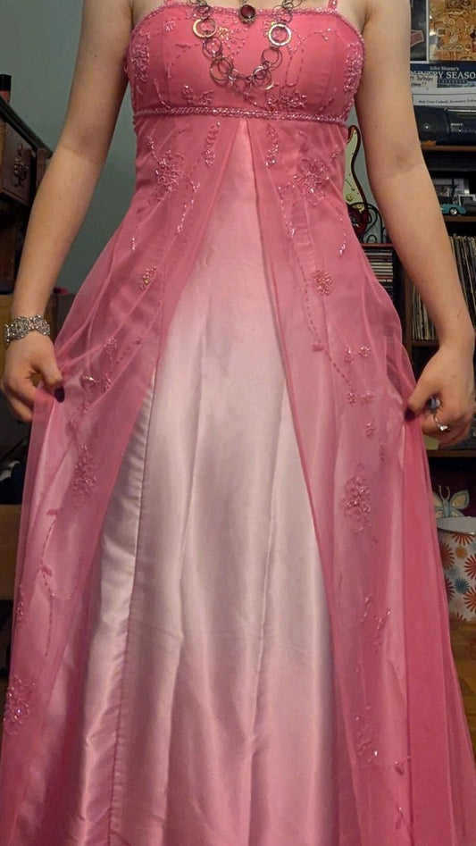 Vintage Y2K A-Linie 2000er Rosa Ombre Abendkleid Farbverlauf Spaghettiträger Festliches Kleid zum 21. Geburtstag Abschlussballkleider N2420