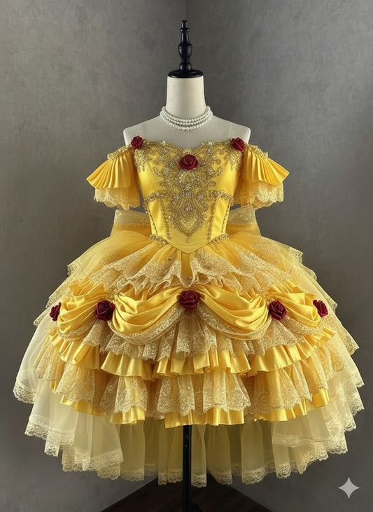 Cute Ball Gown Off The Shoulder Yellow Satin Lace Short Mini 18th Birthday Party Homecoming Dresses RB6351