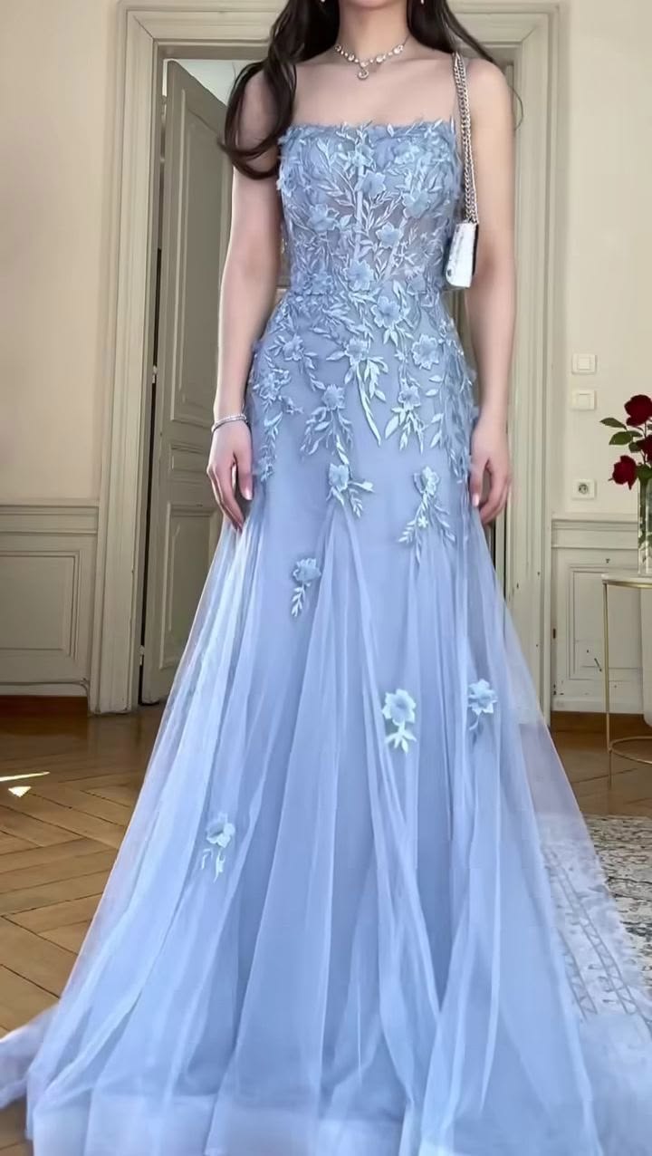 Modest Prom Dresses Mermaid Spaghetti Straps Blue Lace Women Long Party Evening Formal Gown RC1229
