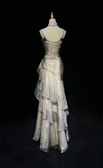 Vintage Meerjungfrauen-Abendkleid mit Spaghettiträgern, grün, langes Kleid für den 18. Geburtstag, Abschlussballkleid für die High School, AB041