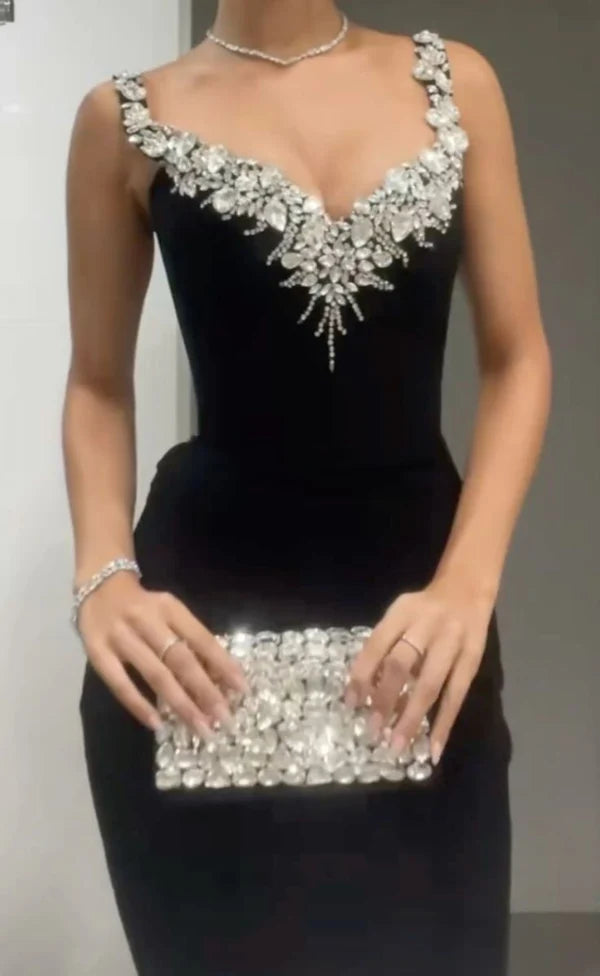Robe de soirée sirène noire moulante élégante à décolleté cœur pour femme, longue, formelle, de bal, robe d'anniversaire pour femme de 16 ans, AB1221