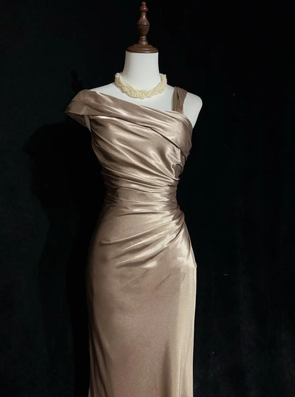 Retro Gown Prom Vintage Dresses Mermaid Champagne With Folds Long 90s Formal Outfits N2320