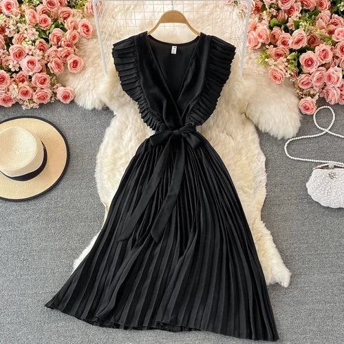 Einfaches V-Ausschnitt Chiffon Kurzes Kleid Modekleid RF0027