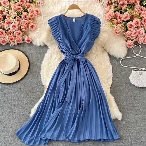Einfaches V-Ausschnitt Chiffon Kurzes Kleid Modekleid RF0027