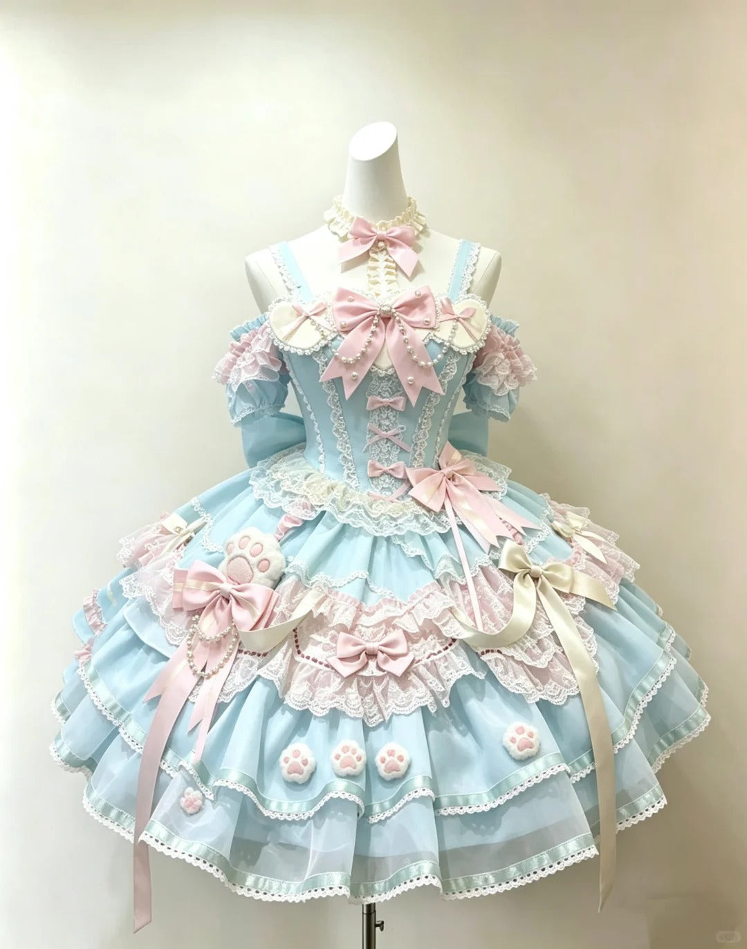 Süßes Ballkleid mit eckigem Ausschnitt, blau-rosa mit rosa Schleifen, Lolita-Kleid, Heimkehrkleider, Hoco-Outfits RB4691