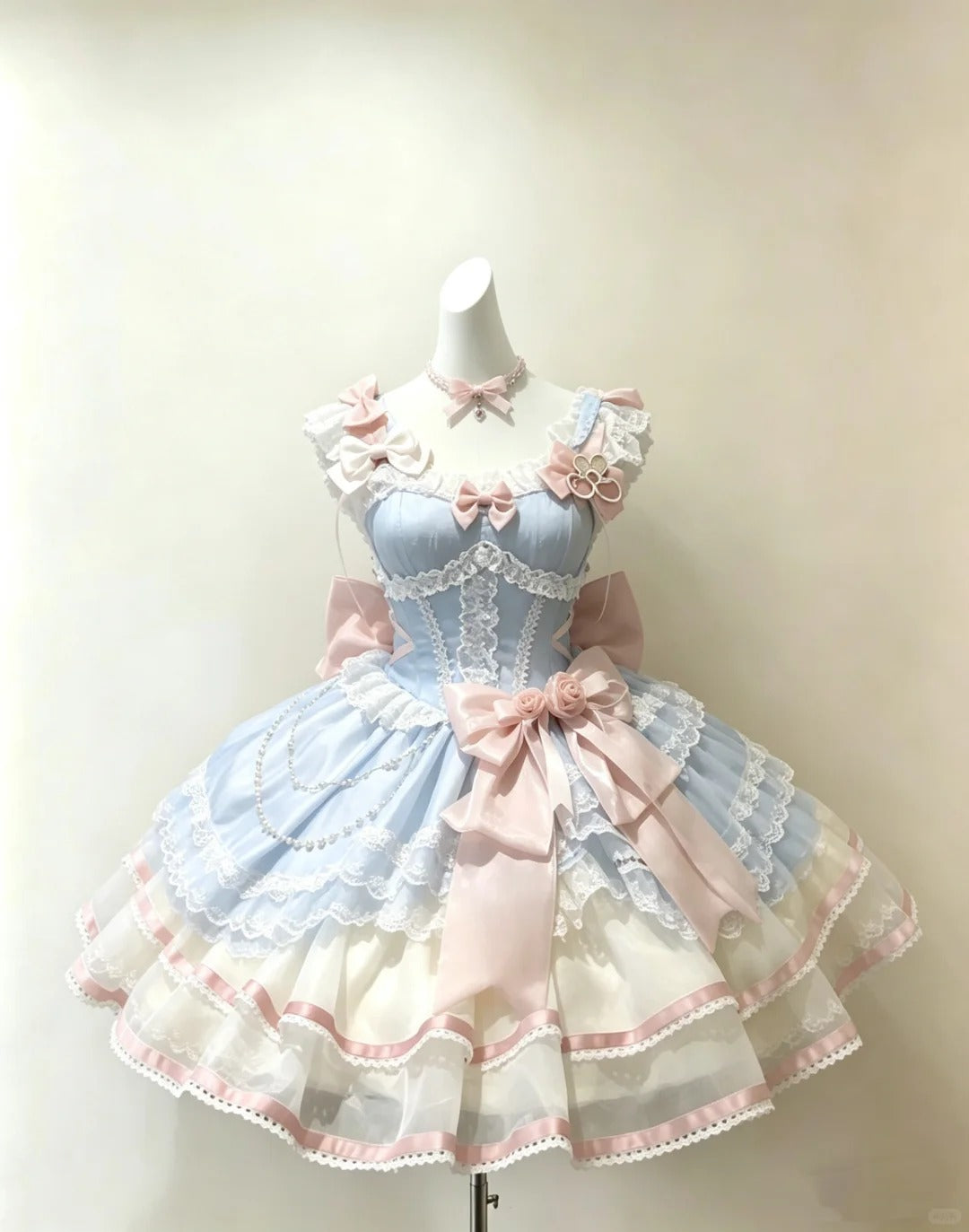 Romantic Ball Gown Square Neck Blue Satin White Lace With Bows Lolita Dress Homecoming Dresses Hoco Outfits RB4688