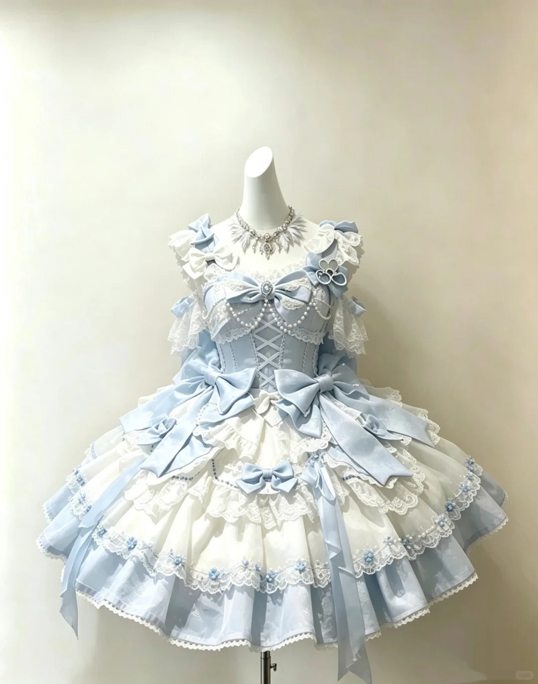 Jolie robe de bal col carré bleu ciel clair avec nœuds robe Lolita robes de retour à la maison tenues Hoco RB4693