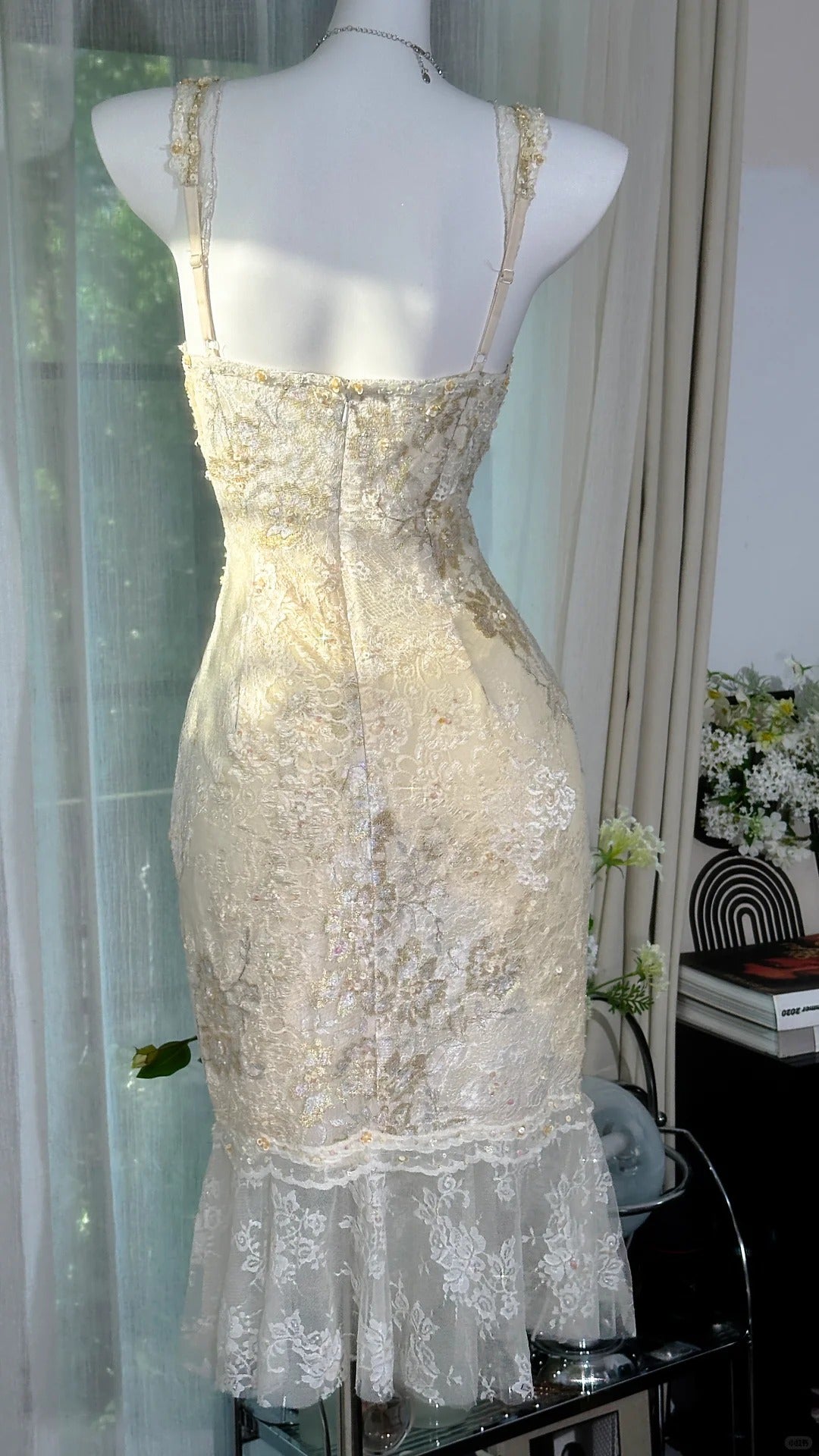Robe de sirène mignonne à col en V en dentelle blanche, longueur genou, pour 16ème anniversaire, tenues de bal N3578