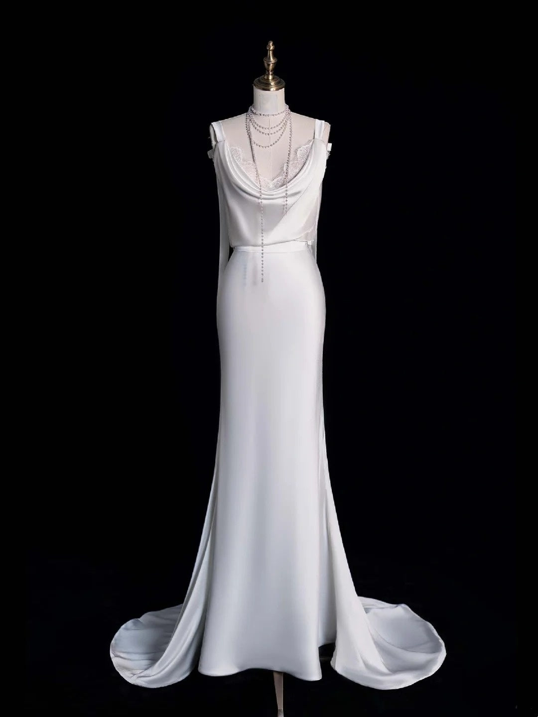 Robe de mariée longue blanche en dentelle, style sirène intemporel, col bénitier, robe de mariée bohème féérique pour la plage ou l'été N552