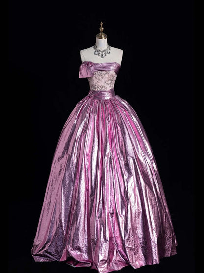 Robe de bal bustier rose en dentelle, longue, idéale pour une soirée semi-formelle (N559)