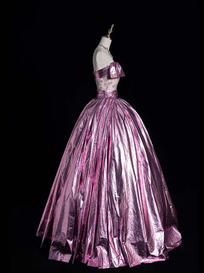 Robe de bal bustier rose en dentelle, longue, idéale pour une soirée semi-formelle (N559)