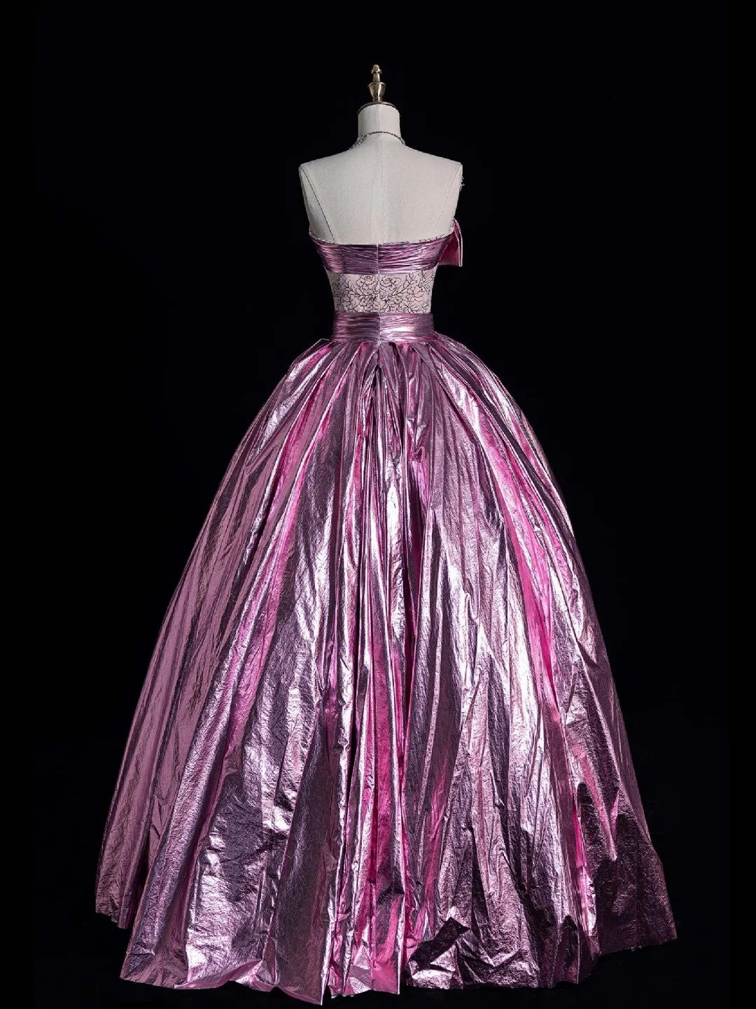 Robe de bal bustier rose en dentelle, longue, idéale pour une soirée semi-formelle (N559)