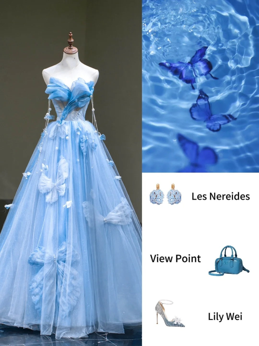 Robe de bal mignonne en tulle bleu cœur, longue sans manches, pour lycéennes et jeunes filles, N1038