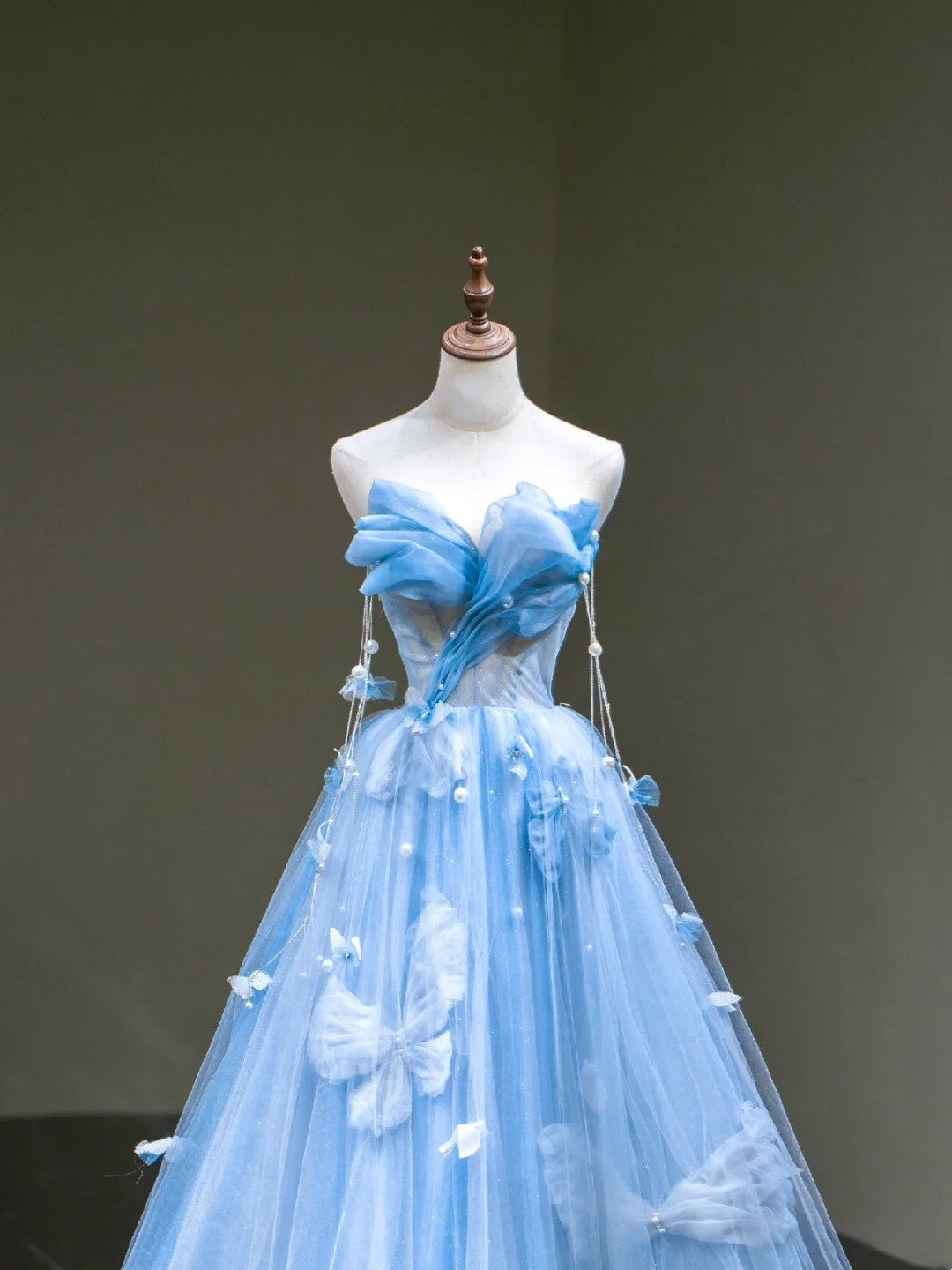Robe de bal mignonne en tulle bleu cœur, longue sans manches, pour lycéennes et jeunes filles, N1038