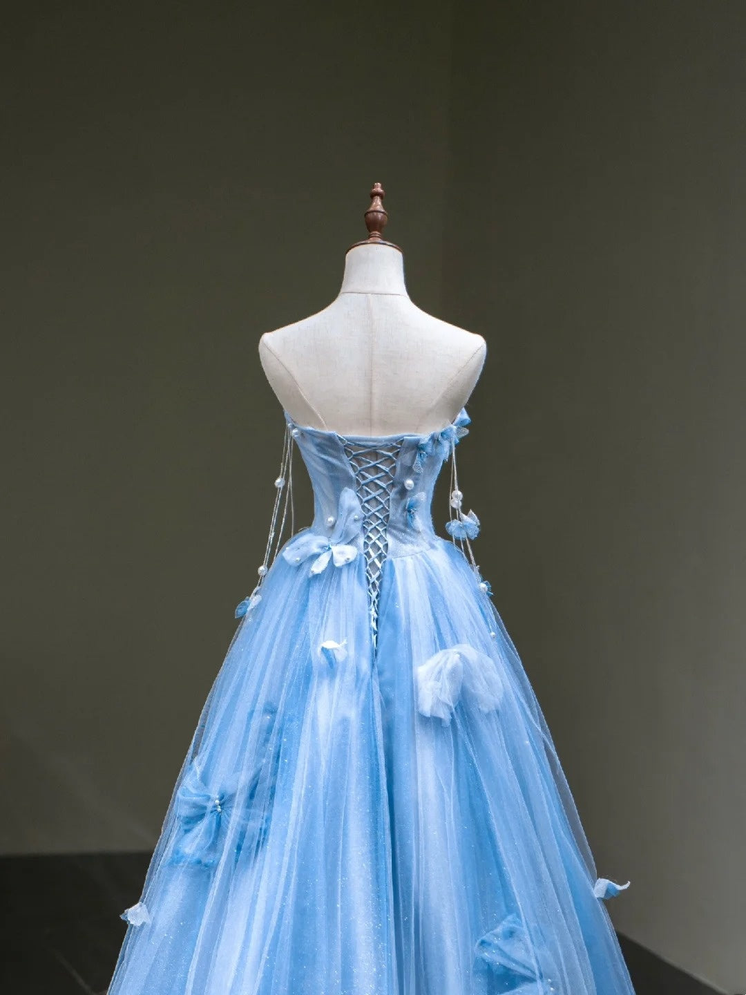 Robe de bal mignonne en tulle bleu cœur, longue sans manches, pour lycéennes et jeunes filles, N1038
