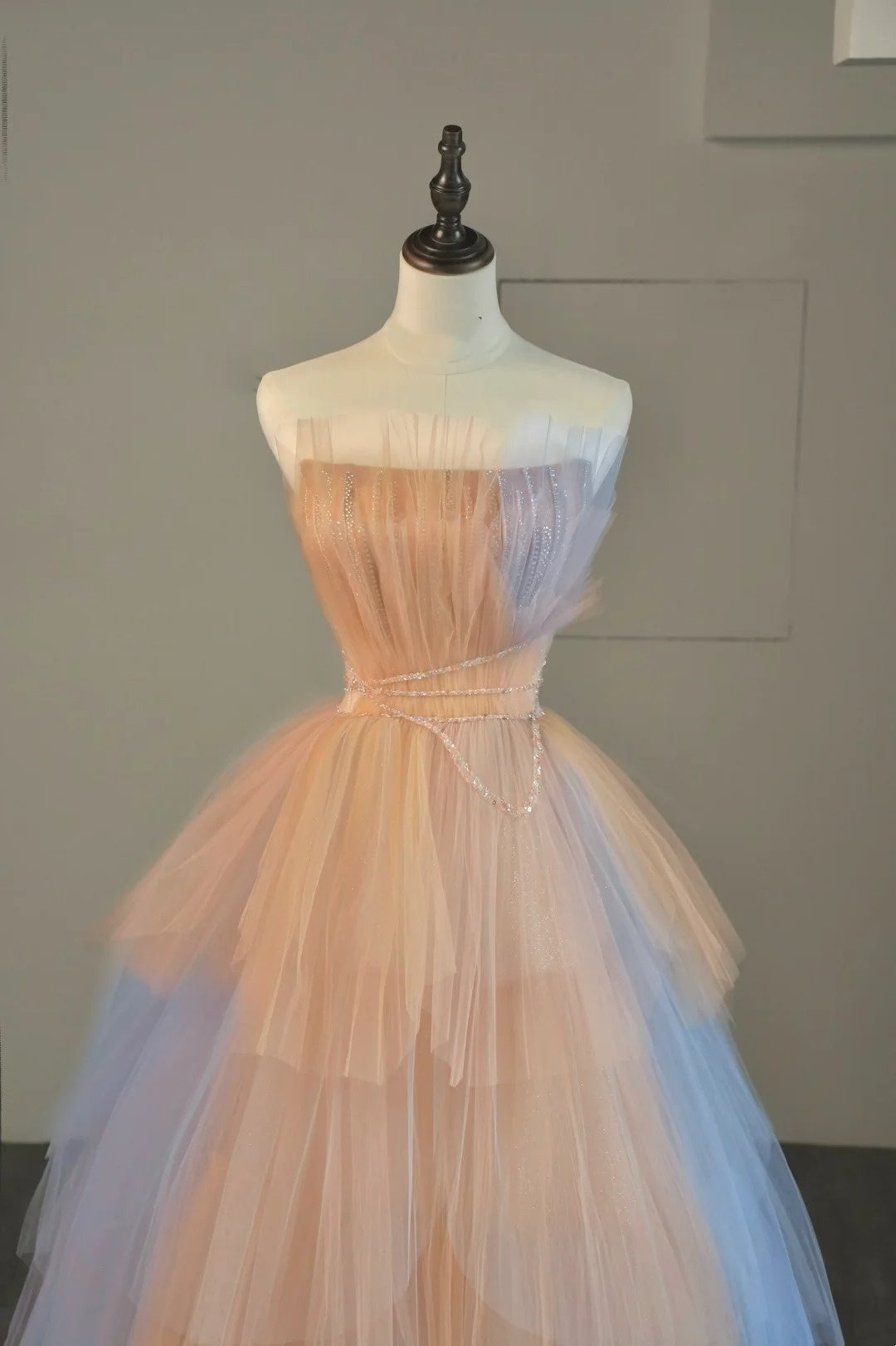 Robe de bal bustier rose et bleue en tulle, longue et ravissante, idéale pour les lycéennes et les jeunes filles (N1039)