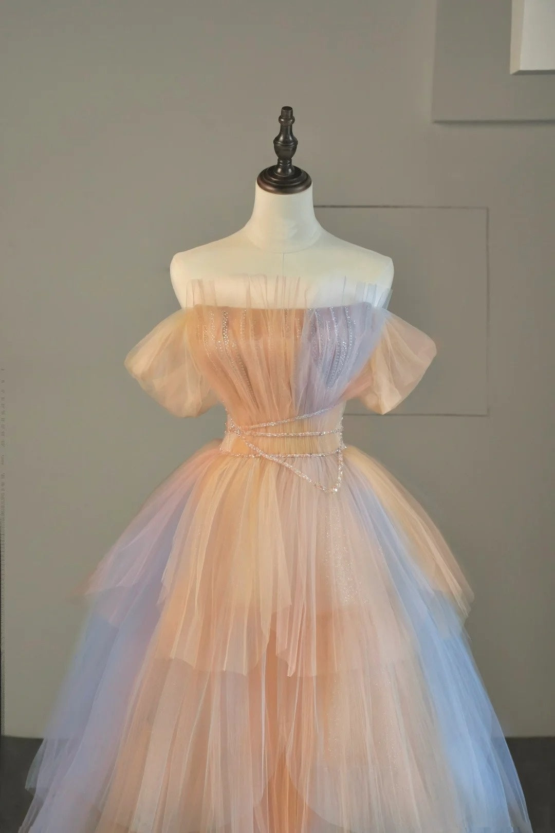 Robe de bal bustier rose et bleue en tulle, longue et ravissante, idéale pour les lycéennes et les jeunes filles (N1039)