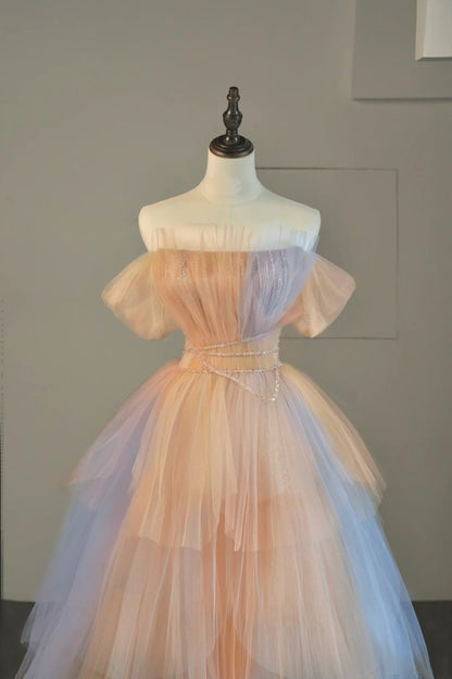 Robe de bal bustier rose et bleue en tulle, longue et ravissante, idéale pour les lycéennes et les jeunes filles (N1039)