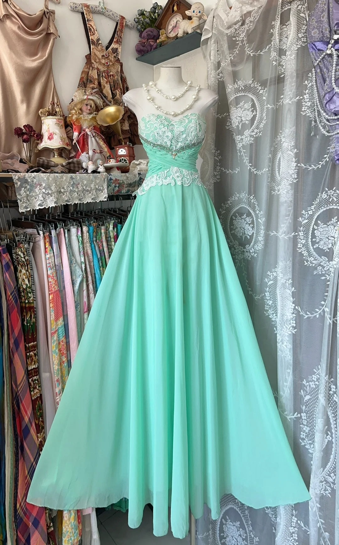 Robe de bal longue en mousseline bleue élégante, coupe trapèze, sans bretelles, pour adolescentes - Tenue de soirée - Robe de cérémonie N1067