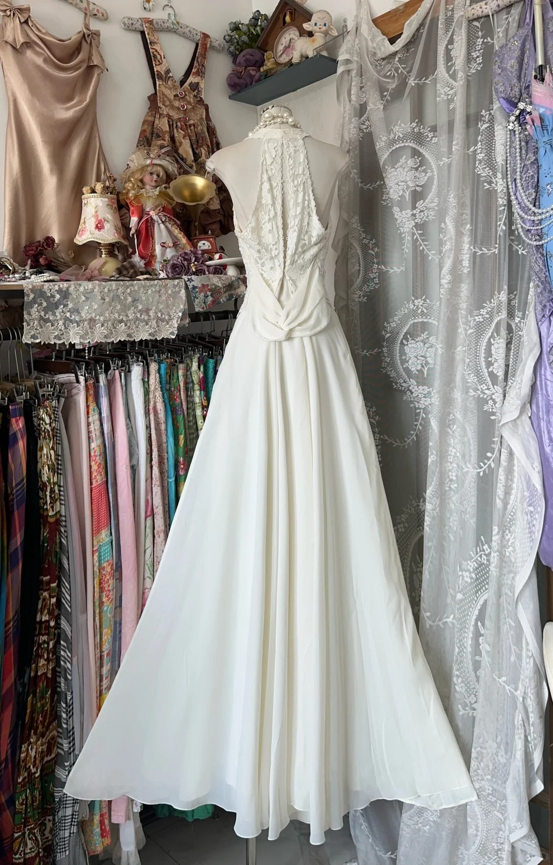 Robe de bal longue blanche élégante en mousseline, coupe trapèze, col en V, pour adolescentes - Tenue de soirée formelle N1048