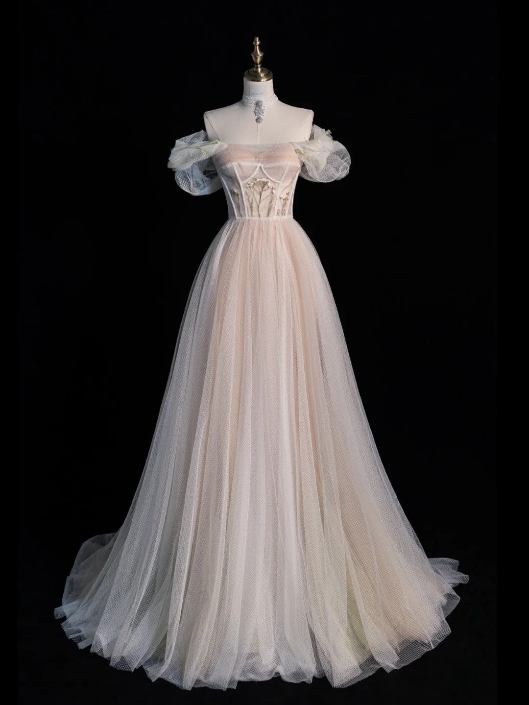 Robe de bal sobre à épaules dénudées couleur champagne, longue, pour lycéennes et jeunes filles, robe de demoiselle d'honneur formelle N1054