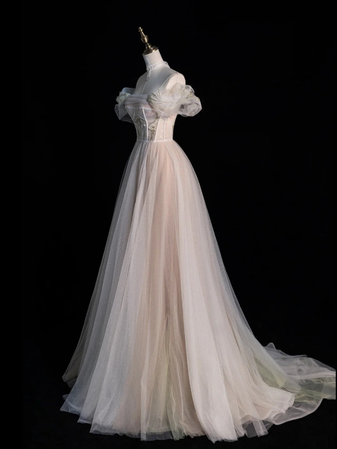 Robe de bal sobre à épaules dénudées couleur champagne, longue, pour lycéennes et jeunes filles, robe de demoiselle d'honneur formelle N1054
