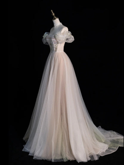 Robe de bal sobre à épaules dénudées couleur champagne, longue, pour lycéennes et jeunes filles, robe de demoiselle d'honneur formelle N1054