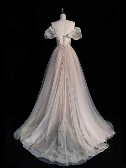 Robe de bal sobre à épaules dénudées couleur champagne, longue, pour lycéennes et jeunes filles, robe de demoiselle d'honneur formelle N1054