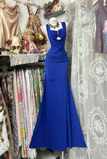 Robe de bal longue bleu roi dos nu, style sirène, modèle N1055