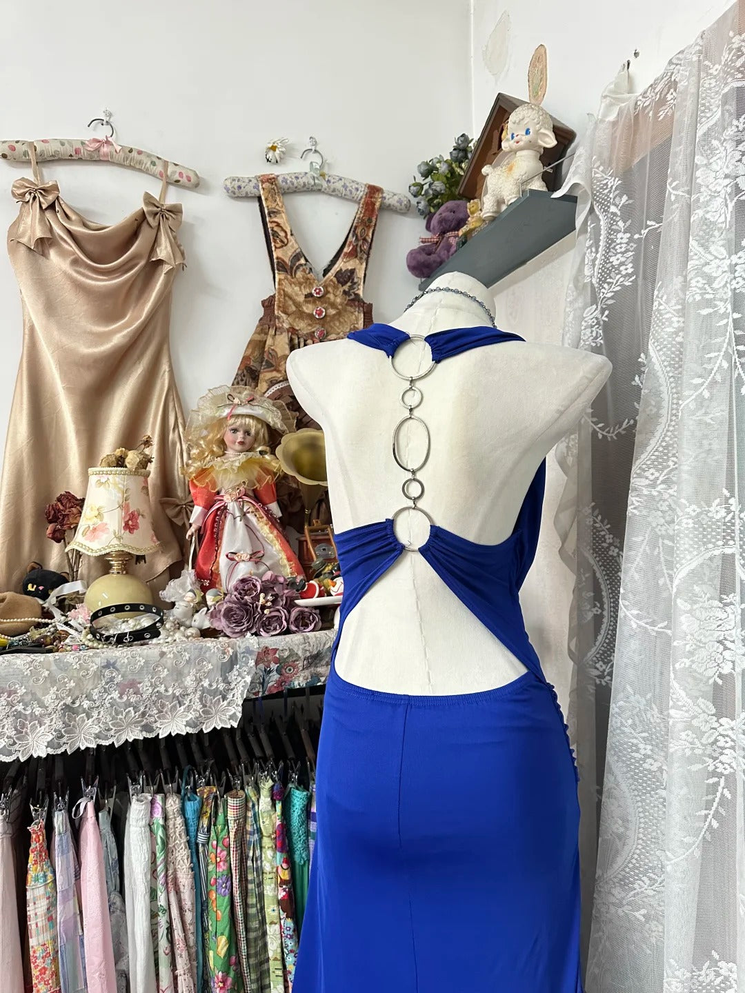 Robe de bal longue bleu roi dos nu, style sirène, modèle N1055