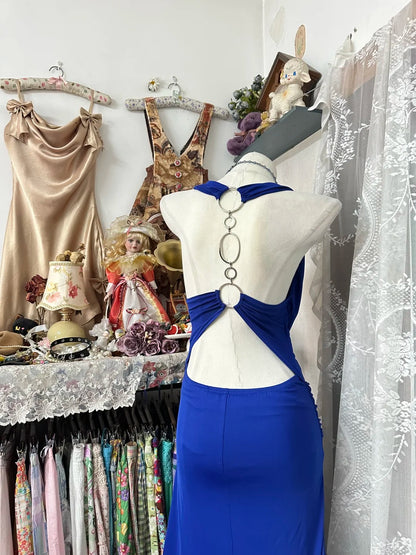 Robe de bal longue bleu roi dos nu, style sirène, modèle N1055