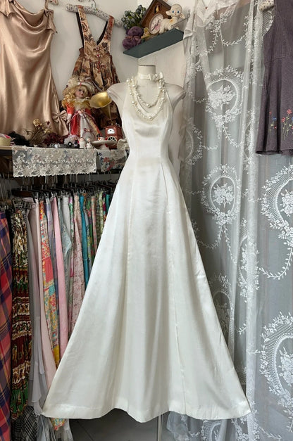Robe de bal longue blanche en satin, élégante, coupe trapèze, dos nu, pour adolescentes, tenue de soirée formelle N1057
