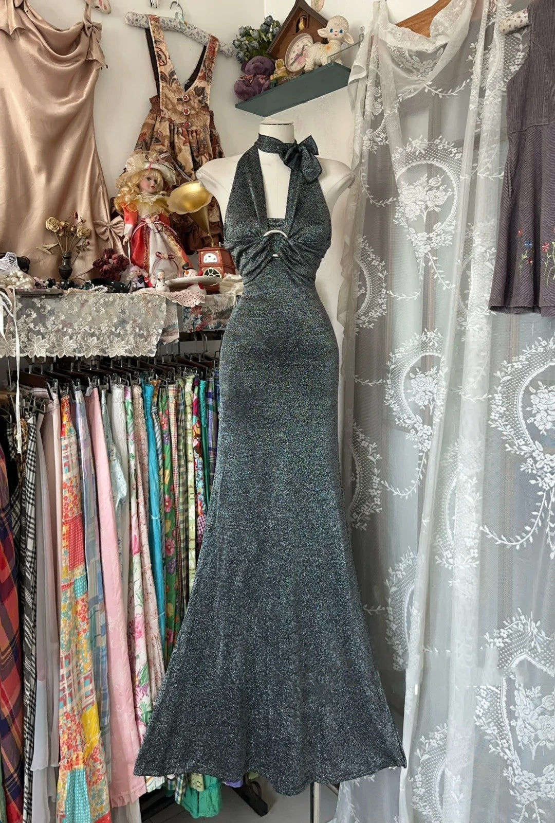 Robe de bal longue grise style sirène rétro, dos nu, pour adolescentes, tenue de soirée, robe de fin d'études N1061