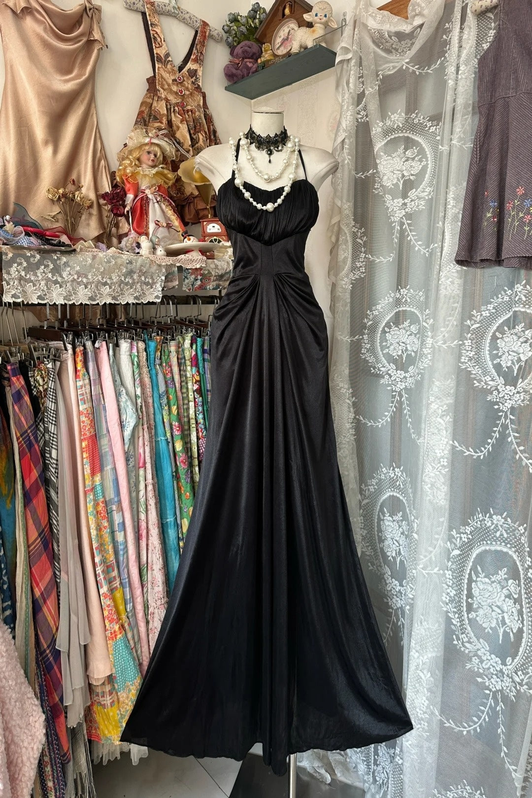 Robe de bal longue sirène élégante en satin noir, dos nu, pour adolescentes, tenue de soirée formelle N1063