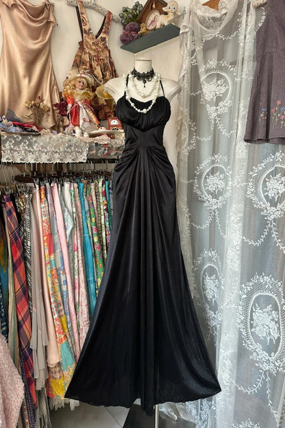 Robe de bal longue sirène élégante en satin noir, dos nu, pour adolescentes, tenue de soirée formelle N1063
