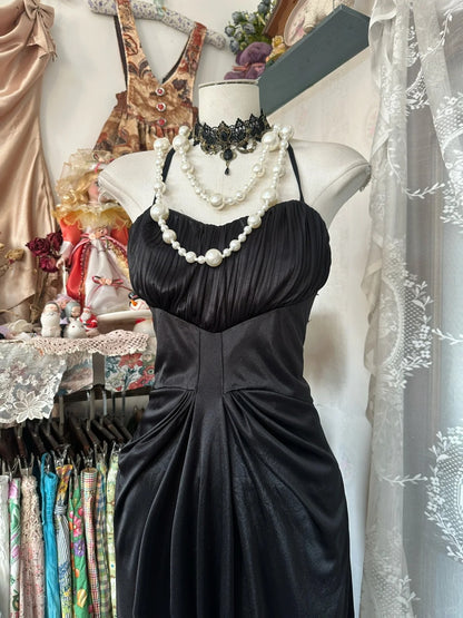 Robe de bal longue sirène élégante en satin noir, dos nu, pour adolescentes, tenue de soirée formelle N1063