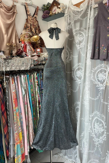 Robe de bal longue grise style sirène rétro, dos nu, pour adolescentes, tenue de soirée, robe de fin d'études N1061
