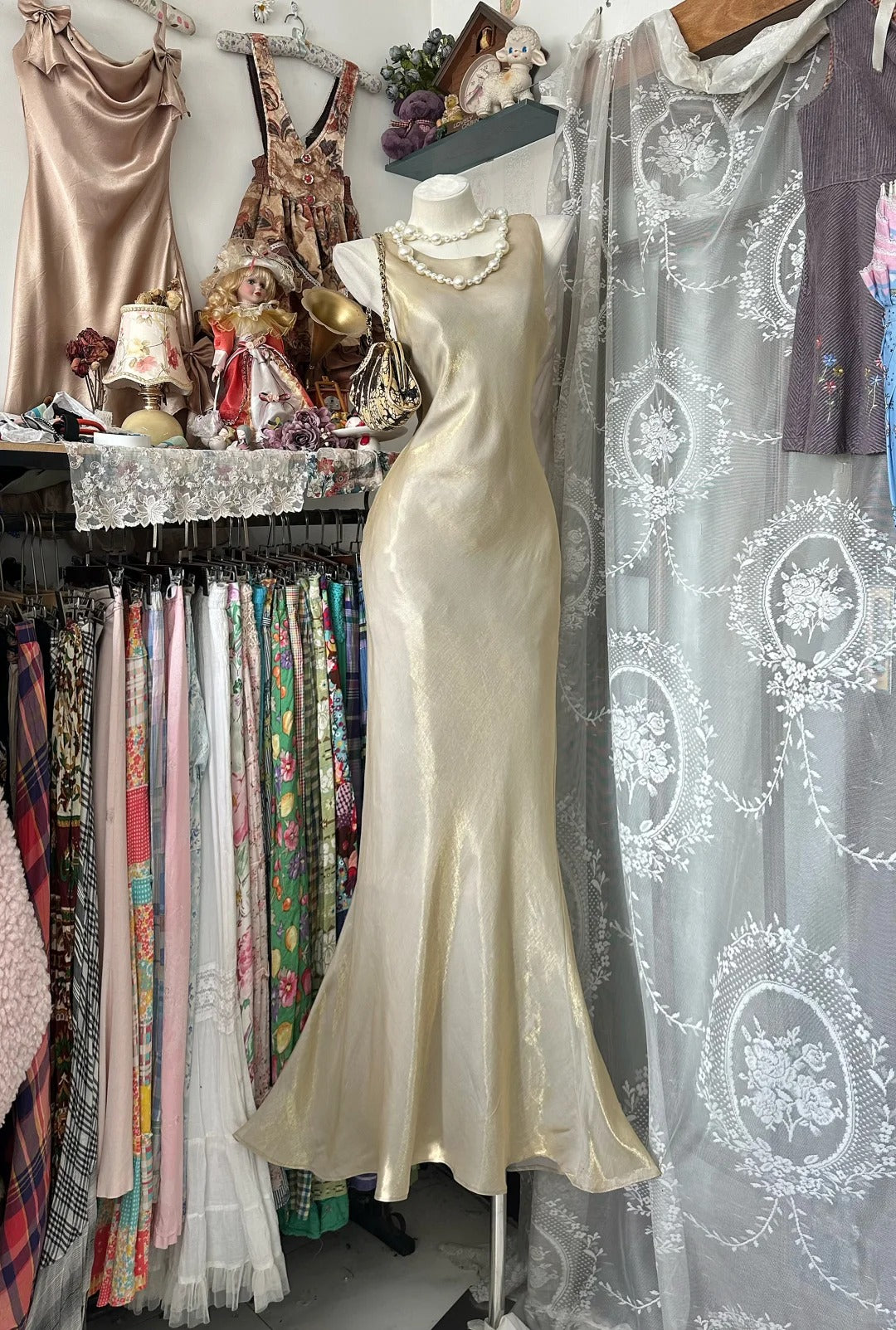 Robe de bal longue sirène dorée élégante pour adolescentes, décolleté rond, tenue de soirée formelle N1065