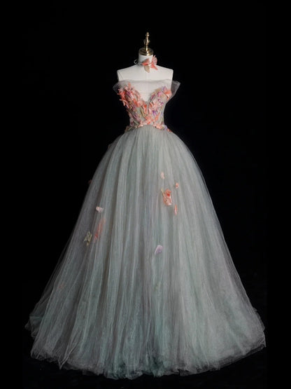 Robe de bal longue en tulle gris sans bretelles, style modeste, idéale pour les adolescentes et les jeunes filles. Robe de demoiselle d'honneur élégante N1068