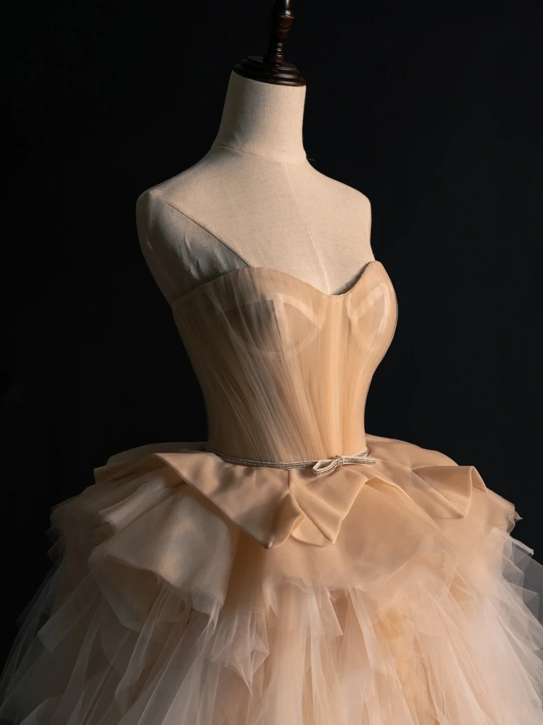 Robe de bal modeste Sweethart en tulle champagne, tenue de soirée pour l'université, inspiration pour le bal de fin d'année, robe de remise de diplôme N1232