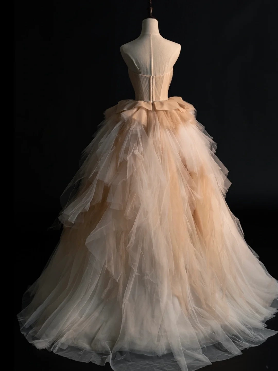 Robe de bal modeste Sweethart en tulle champagne, tenue de soirée pour l'université, inspiration pour le bal de fin d'année, robe de remise de diplôme N1232