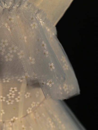 Robe de bal princesse à bretelles spaghetti, fleurs blanches, inspiration printemps, tulle, robe de bal longue N1236