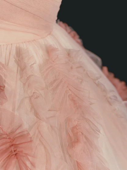 Robe de bal élégante à bretelles spaghetti en tulle rose, inspiration robe de bal longue N1233