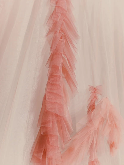Robe de bal élégante à bretelles spaghetti en tulle rose, inspiration robe de bal longue N1233