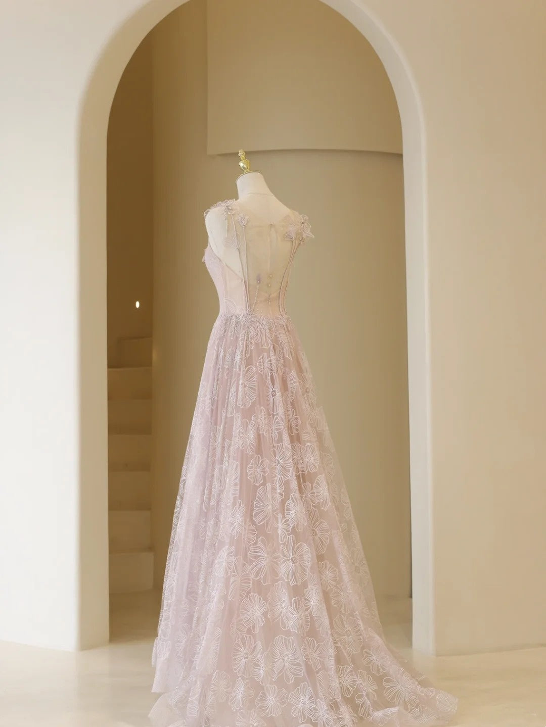 Robe de bal élégante en dentelle rose et tulle, robe de soirée charmante, robe d'invitée de mariage tendance AB1017